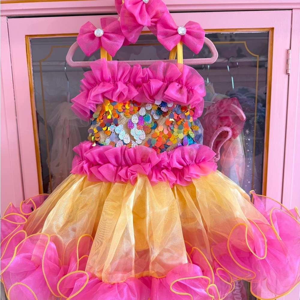Neon Pink Toddler Girls Sequin Party Birthday Tutu Dress - Picture 2 of 4